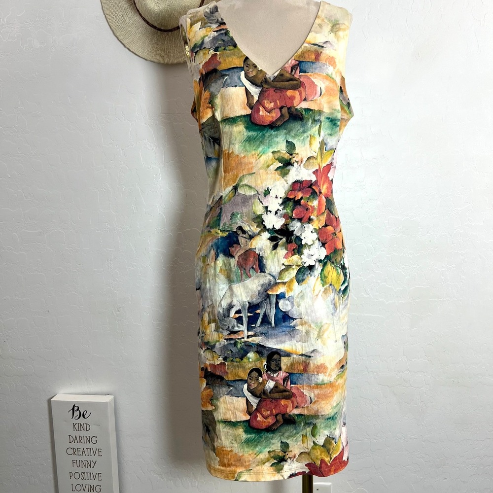 Paul Gaguin art print VTG dress M made in USA casual dinner brunch cocktail